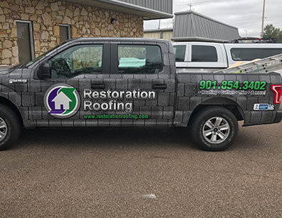 Restoration Roofing truck wrap