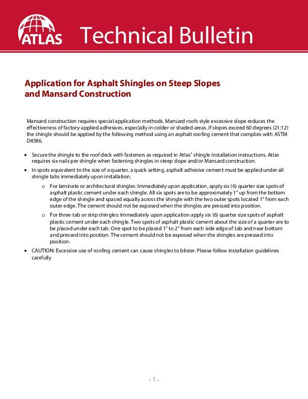 Application of Asphalt Shingles on Steep Slopes and Mansard Construction
