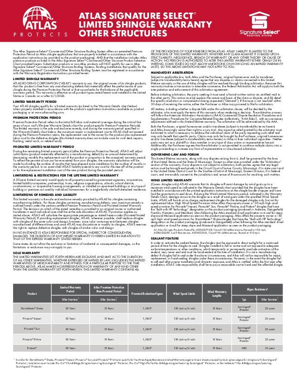 Atlas Signature Select® Limited Warranty (Commercial & Other Structures)