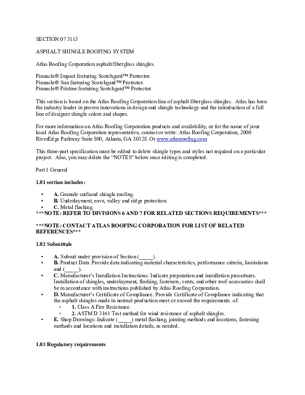 Pinnacle Family of Products (Impact, Sun, & Pristine) Specifications