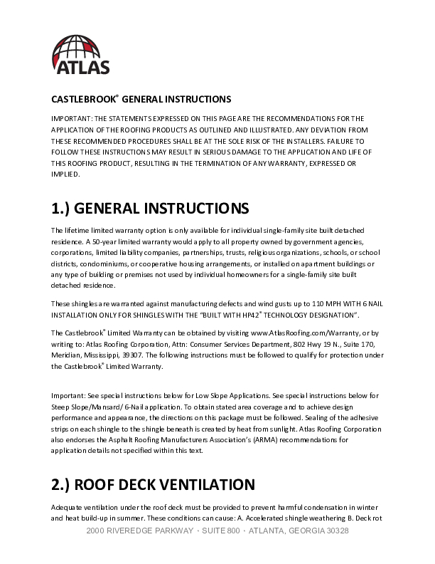 Castlebrook Installation Instructions