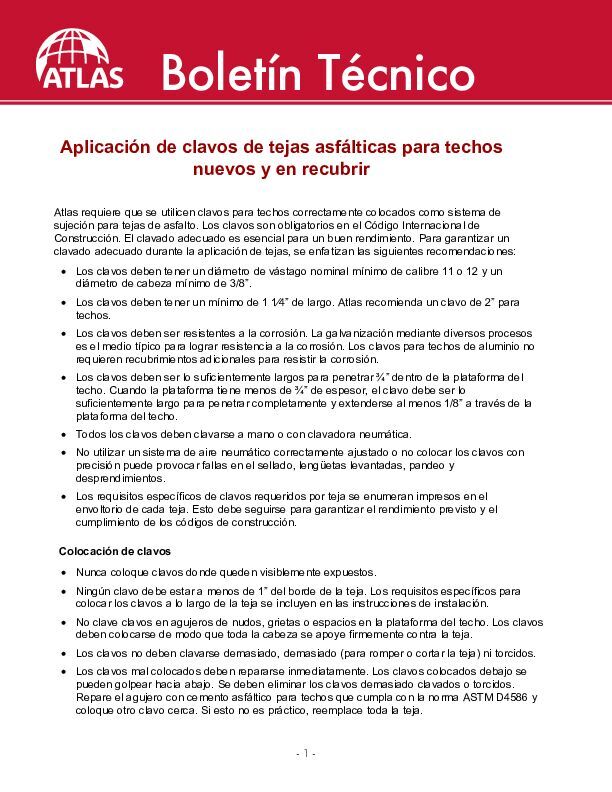 Clavado adecuado de tejas asf Alticas - (Proper Nailing of Asphalt Shingles)