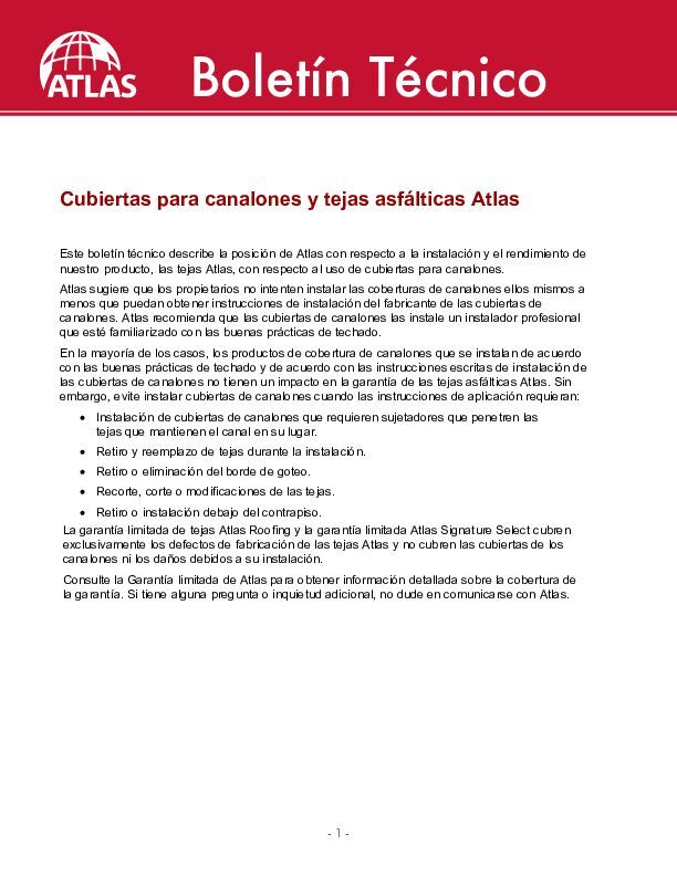 Cubiertas para canalones y tejas asfálticas - (Atlas Gutter Cover Asphalt Shingles)