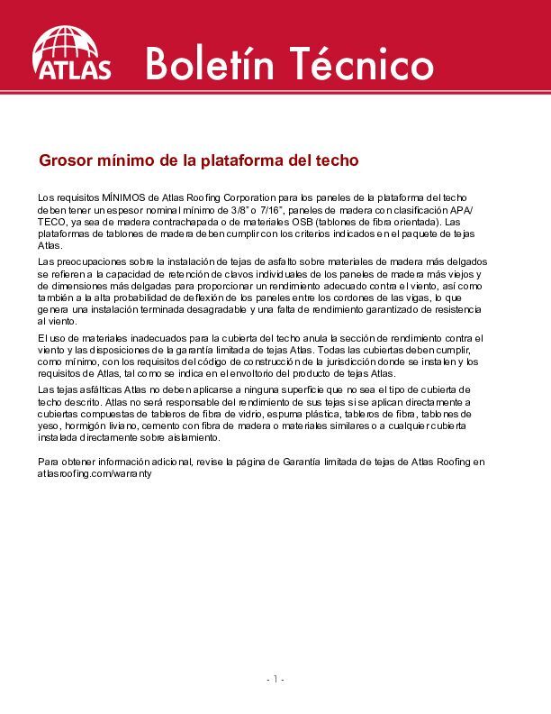 Grosor mínimo del la plataforma del techo - (Minimum Roof Deck Thickness)