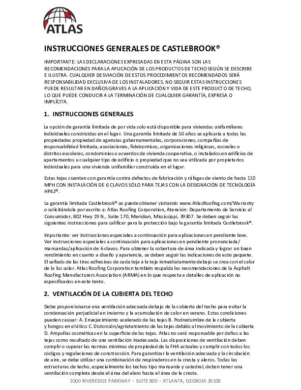 Instrucciones de instalación de Castlebrook - (Castlebrook Installation Instructions)