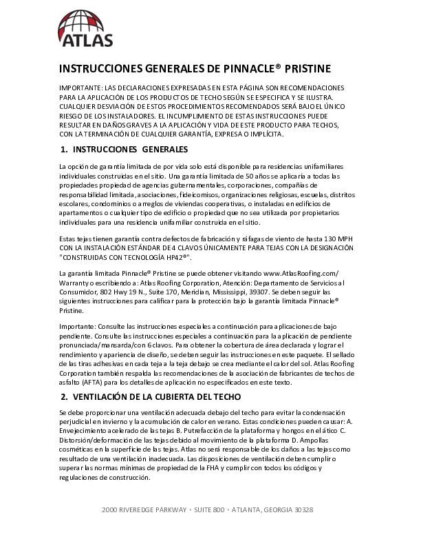 Instrucciones de instalación de Pinnacle Pristine - (Pinnacle Pristine Installation Instructions)