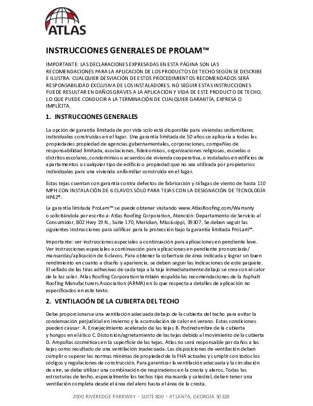 Instrucciones de instalación de ProLam - (ProLam Installation Instructions)