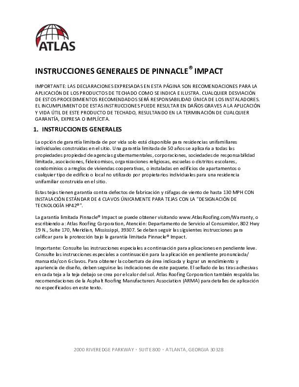 Instrucciones de instalación de Pinnacle Impact - (Pinnacle Impact Installation Instructions)