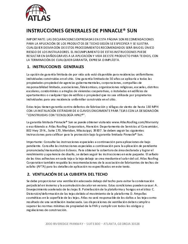 Instrucciones de instalación de Pinnacle Sun - (Pinnacle Sun Installation Instructions)