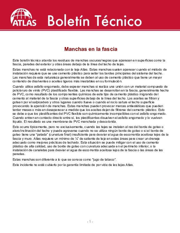 Manchas en la fascia cemento plástico - (Fascia Staining Plastic Cement)