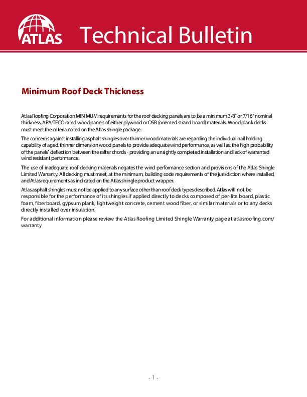 Minimum Roof Deck Thickness