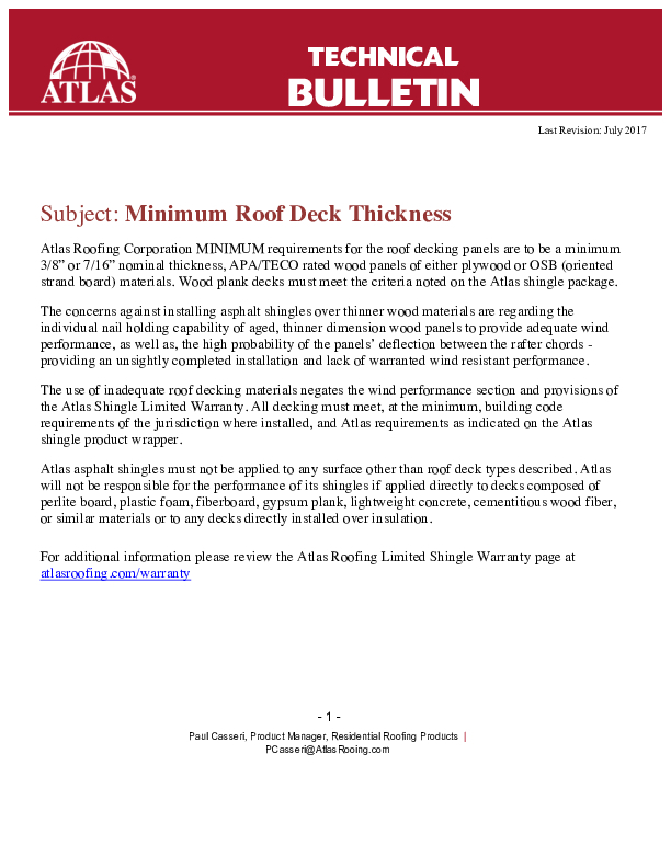 Minimum Roof Deck Thickness