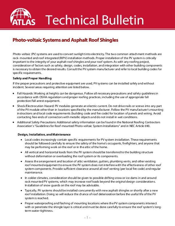 Photovoltaic Systems & Asphalt Roofing