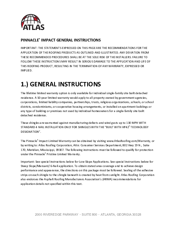 Pinnacle Impact Installation Instructions