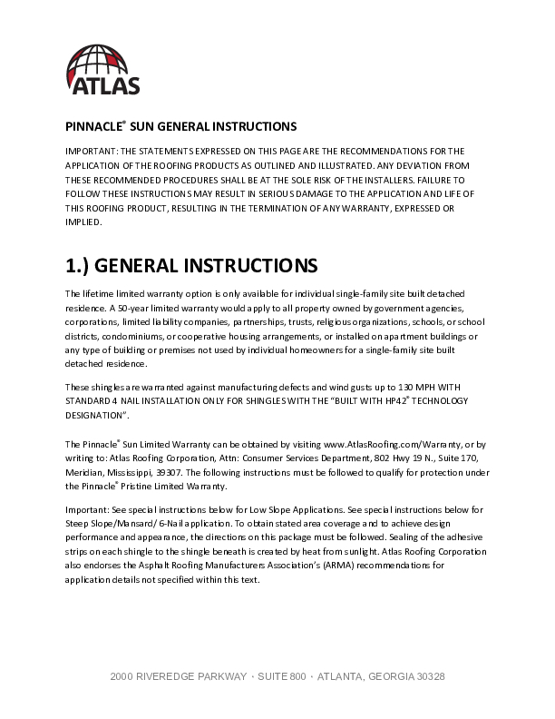 Pinnacle Sun Installation Instructions