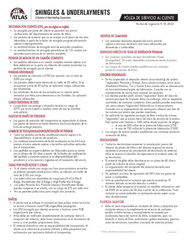 Póliza de servicio al cliente - (Customer Service Policy)