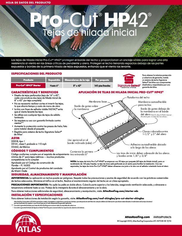 Pro-Cut HP42 Starter Shingle Data Sheet Spanish