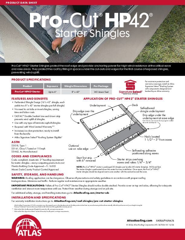 Pro-Cut HP42 Starter Shingles Data Sheet
