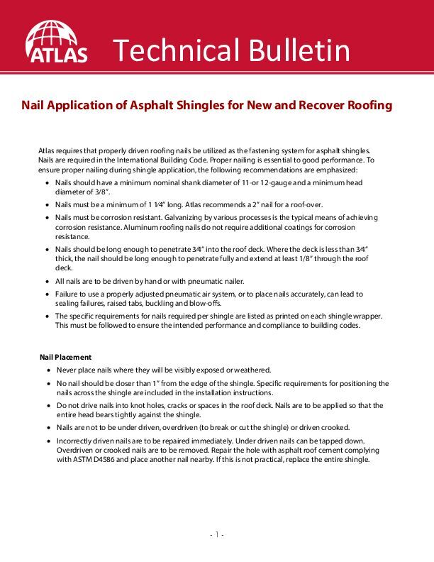 Proper Nailing of Asphalt Shingles