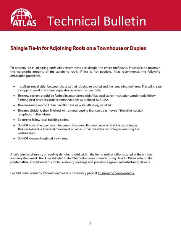 Shingle Tie In For Adjoining Roofs for Townhouse or Duplex