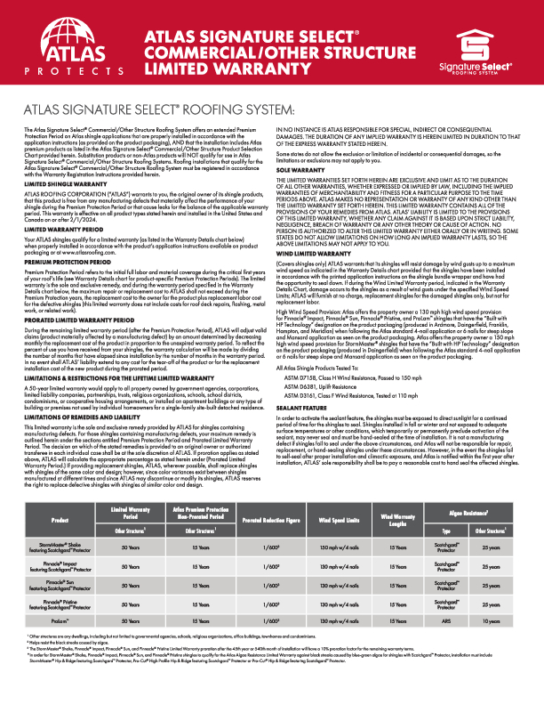 Signature Select System Warranty Commercial Other Structures