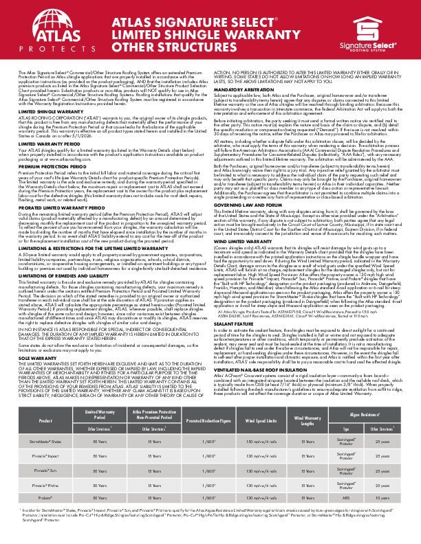 Signature Select System Warranty Commercial Other Structures