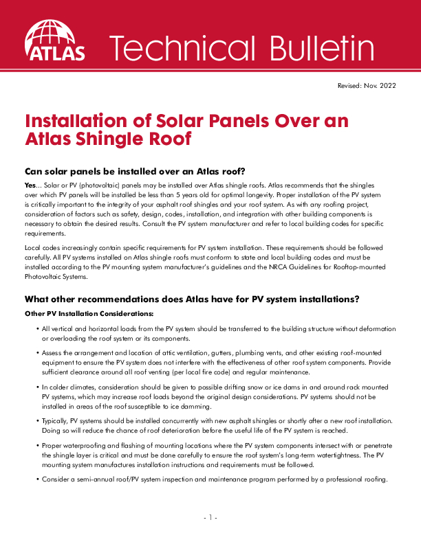 Solar Panel Installation & Atlas Shingle Roofs