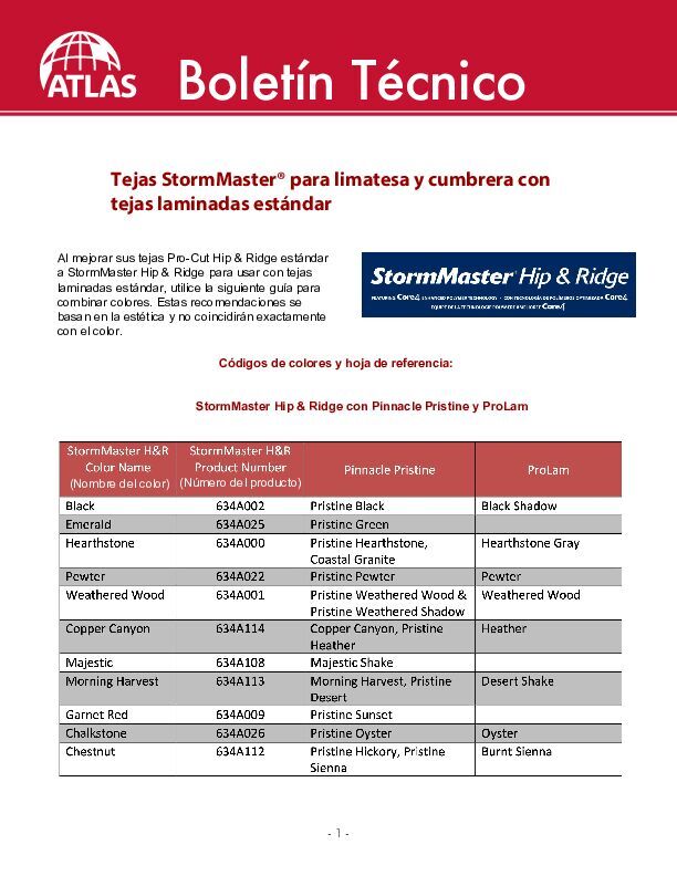 StormMaster Hip & Ridge con tejas laminadas estándar - (StormMaster Hip & Ridge Standard Laminate Shingles)