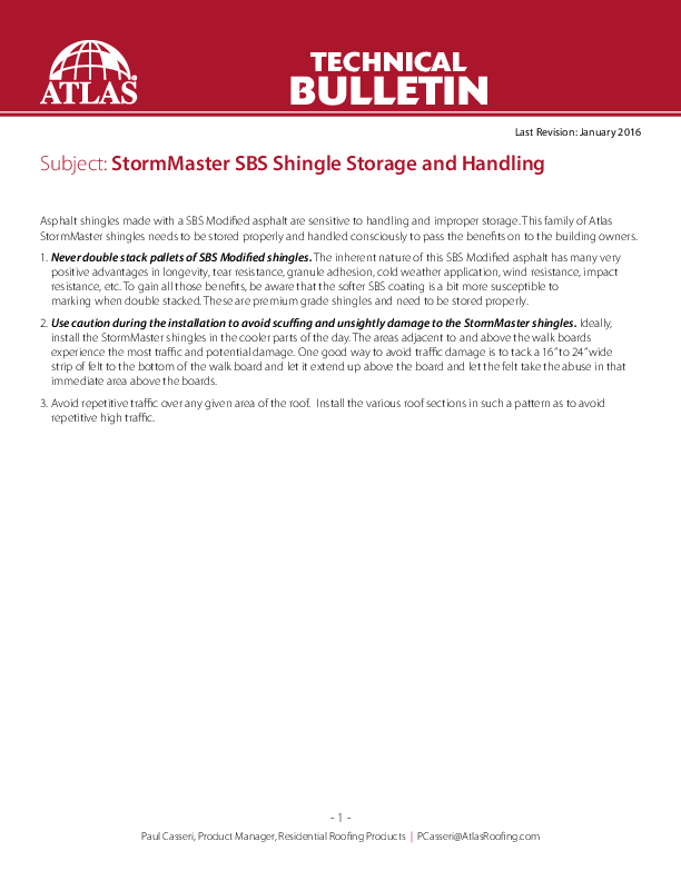 SBS Modified Asphalt Shingle Storage & Handling