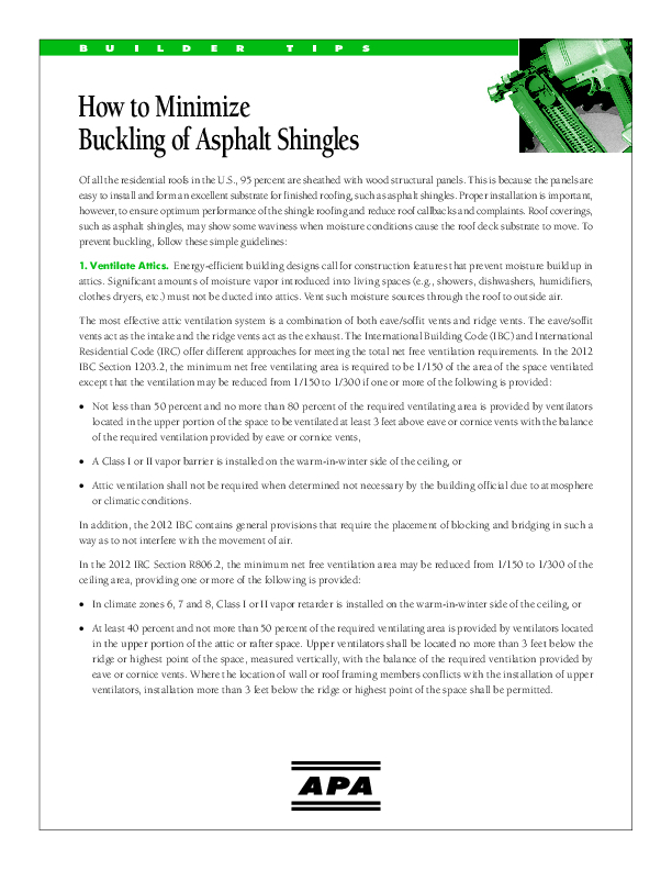 Asphalt Shingles - How to Minimize Buckling