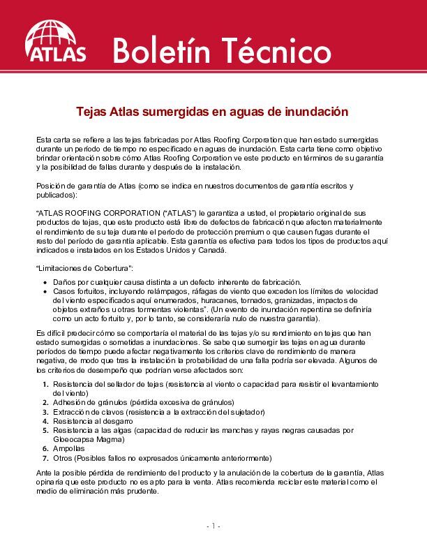 Tejas sumergidas en aguas de inundación - (Atlas Shingles Submerged in Flood Waters)