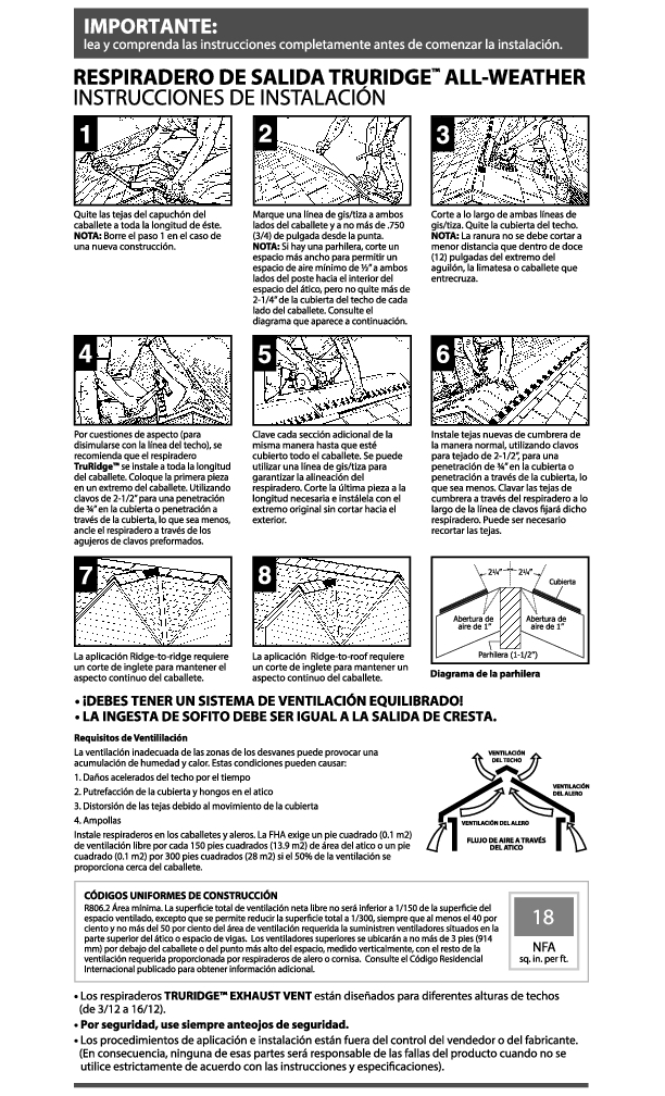 TruRidge All Weather Installation Instructions Spanish