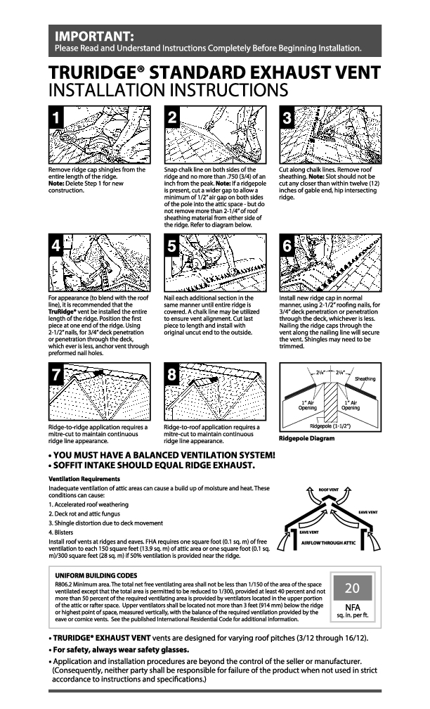 TruRidge Standard Installation Instructions English